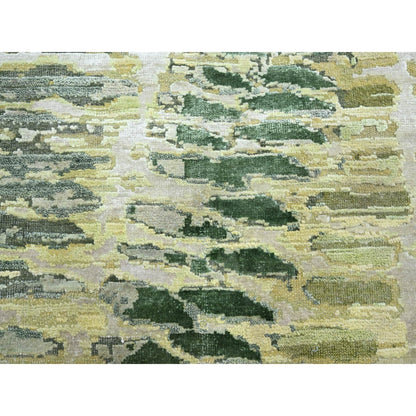6'1"X9'3" Shades Of Green Crocodile Safari Design Silk Hand Knotted Rug