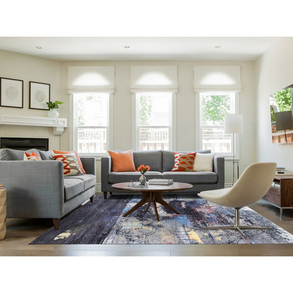 8'X10' Charcoal Black With Pop Of Colors Modern Wool-Silk Handknotted Rug