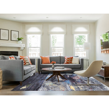 8'X10' Charcoal Black With Pop Of Colors Modern Wool-Silk Handknotted Rug