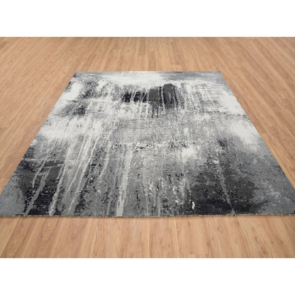 8'1"X8'1" Wool And Silk Ivory Abstract Design Hand Knotted Square Rug