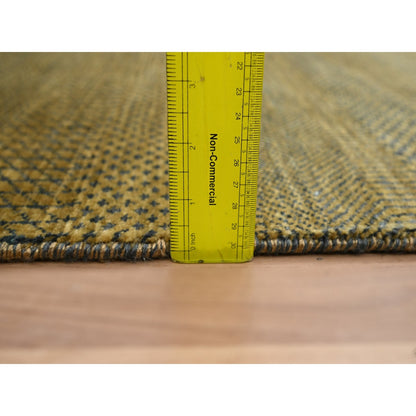 2'8"X12'3" Brown Modern Grass Design Hand Knotted Wool & Silk Runner Rug