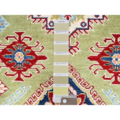 4'1"X5'10" Green Natural Dyes Soft Wool Hand Knotted Kazak Oriental Rug