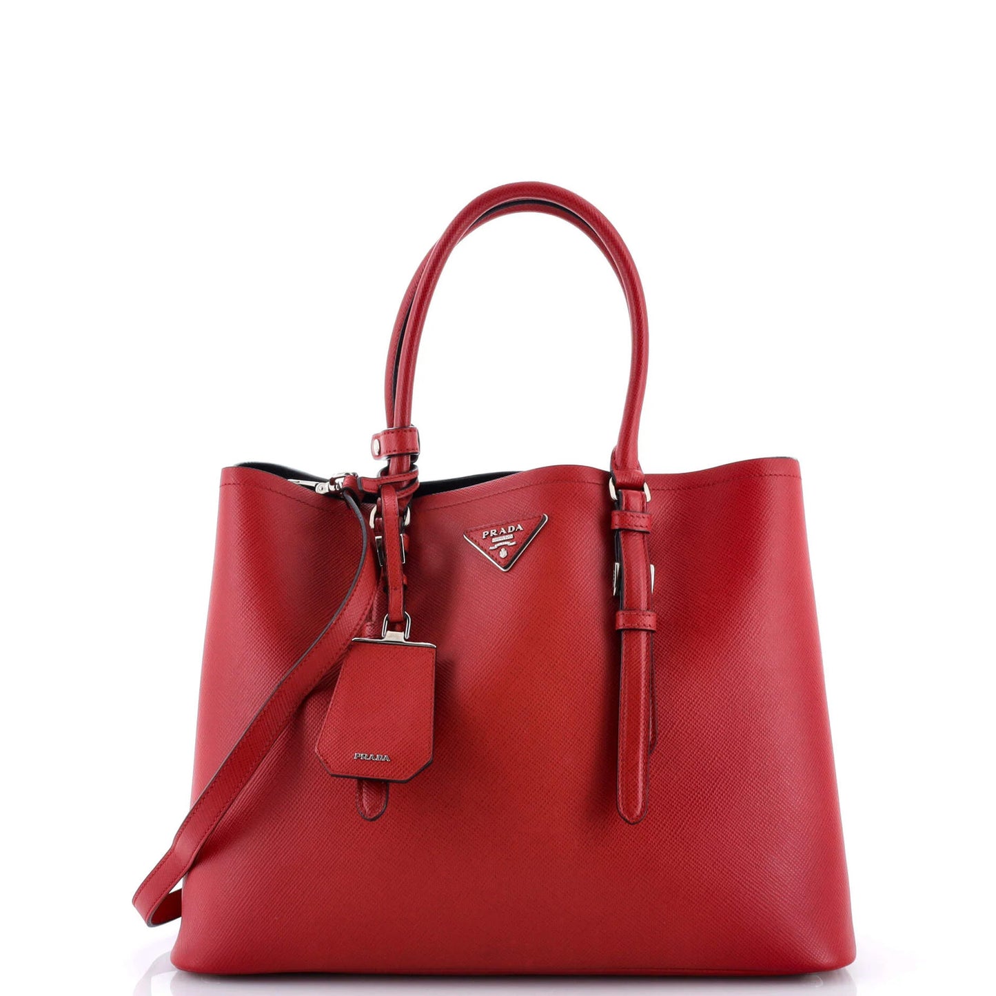 Prada Belted Strap Cuir Double Tote Saffiano Leather Small
