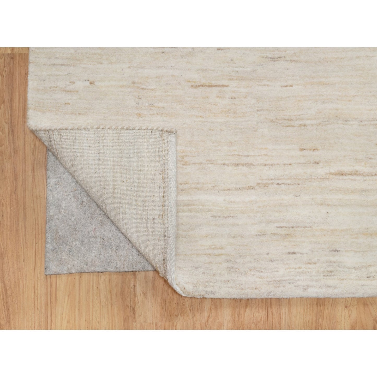 4'X12'1" White Hand Knotted Lori Buft Gabbeh Wool Wide Runner Rug