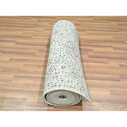 2'7"X12' Ivory Pre Historic Mamluk Design Hand Knotted Wool Runner Rug