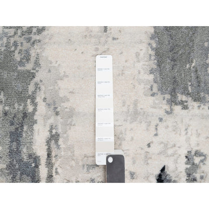 2'6"X8' Black Abstract Design Hand Knotted Wool And Silk Runner Rug