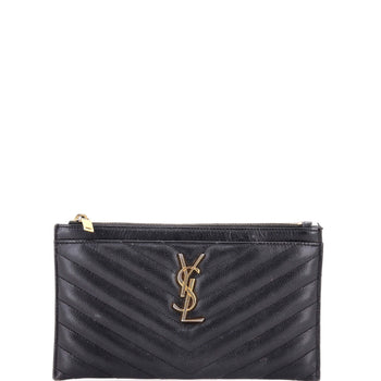 Saint Laurent Classic Monogram Zip Bill Pouch Matelasse Chevron Leather Medium