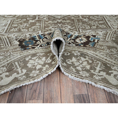 7'6"X10'4" Pastel Gray Vintage Zoroastrian Heris All Wool Hand Knotted Rug