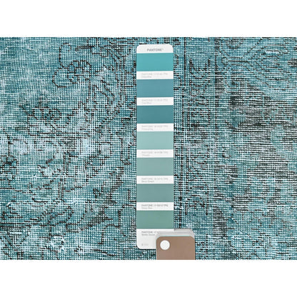 2'X5'9" Blue Overdyed Vintage Zoroastrian Hand Knotted Pure Wool Runner Rug