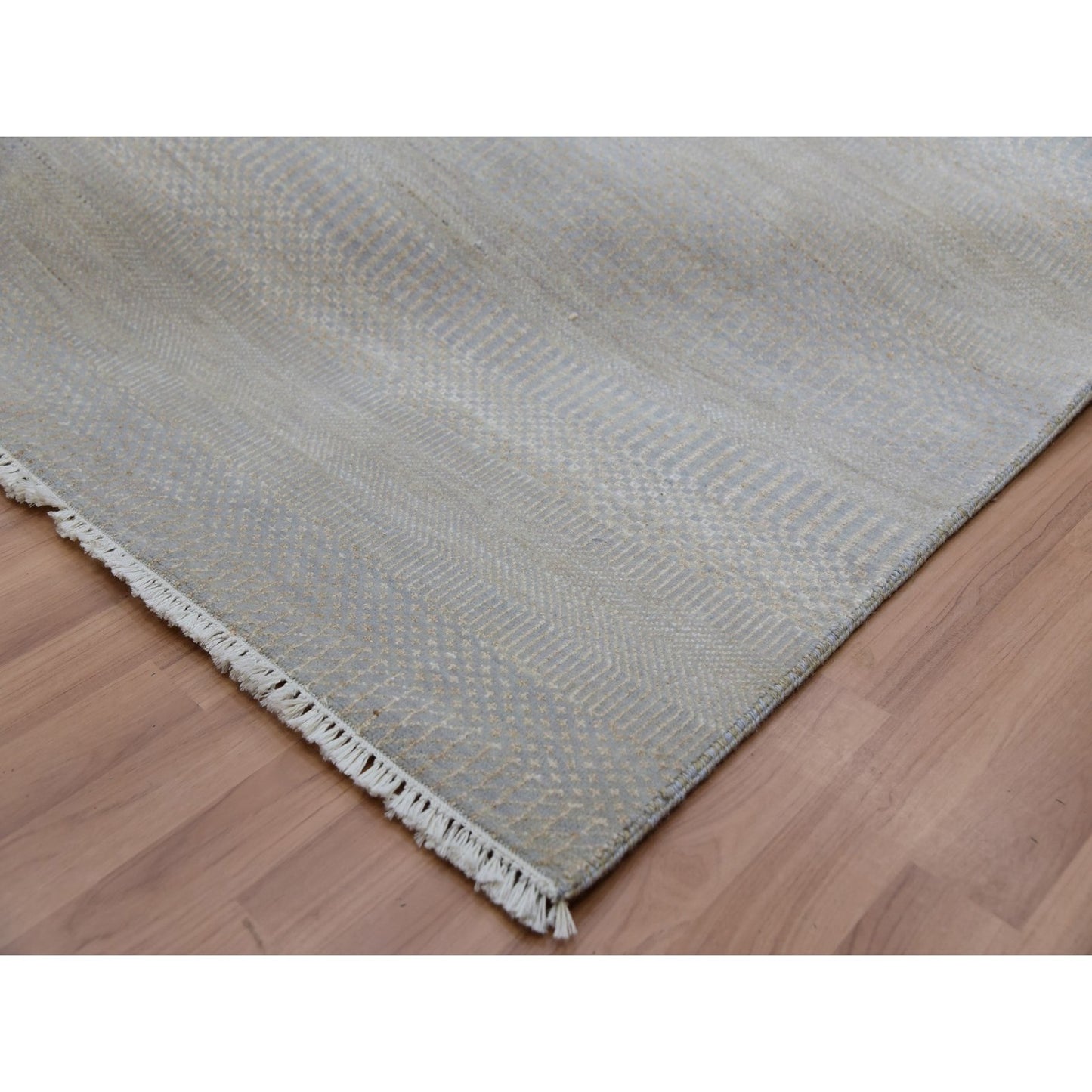 9'X12'3" Cloudy Gray Hand Knotted Grass Design Pure Wool Oriental Rug