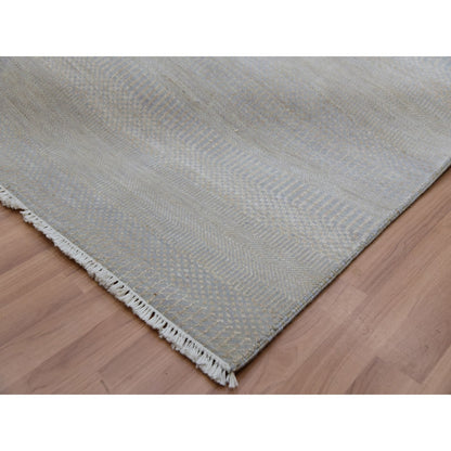 9'X12'3" Cloudy Gray Hand Knotted Grass Design Pure Wool Oriental Rug