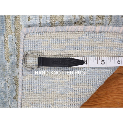 2'X3' Blue Wool And Silk Modern Line Design Hand Knotted Sample Mat Rug