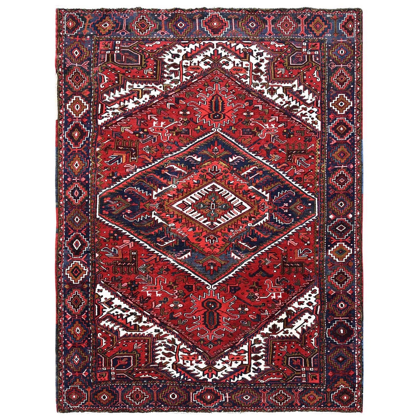 7'9"X10'4" Ajax Red Vintage Zoroastrian Heris Wool Hand Knotted Clean Rug