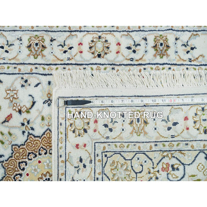 2'6"X8'2" White Hand Knotted Nain Design 250 Kpsi Organic Wool Runner Rug