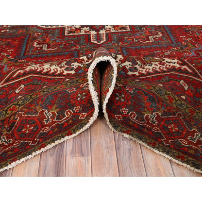 8'4"X10'10" Red Pure Wool Hand Knotted Vintage Zoroastrian Heris Rug