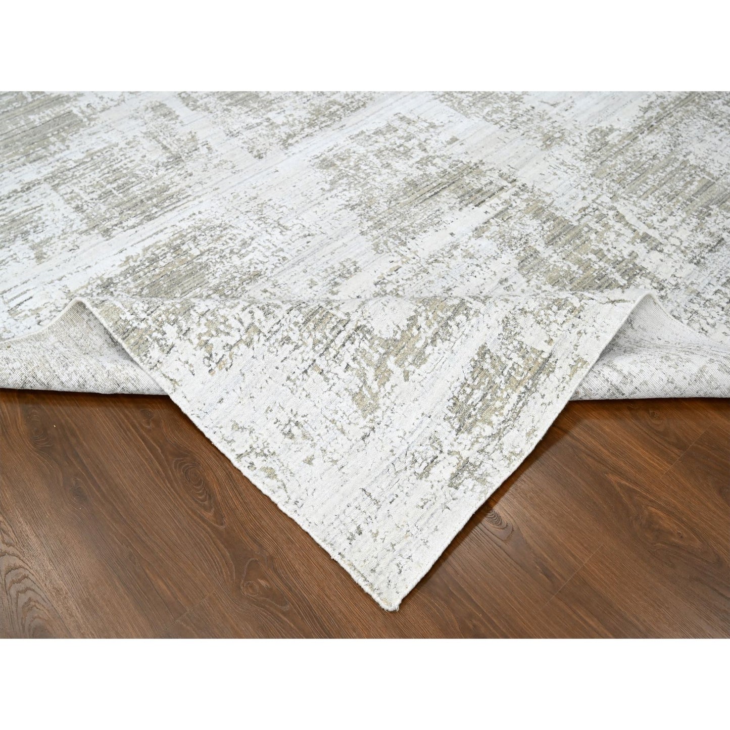 8'X10' White Modern Design Hand Loomed Wool And Bamboo Silk Oriental Rug