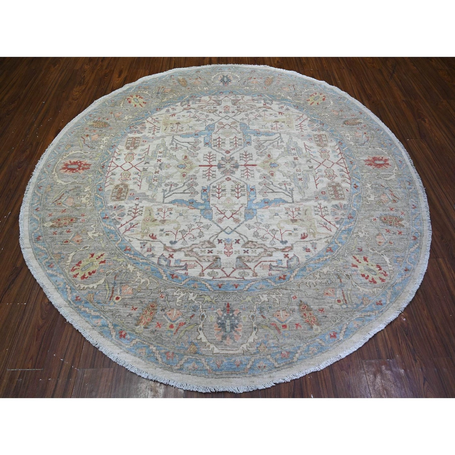 8'X8' White Ziegler Mahal Hand Knotted Pure Wool Round Oriental Rug
