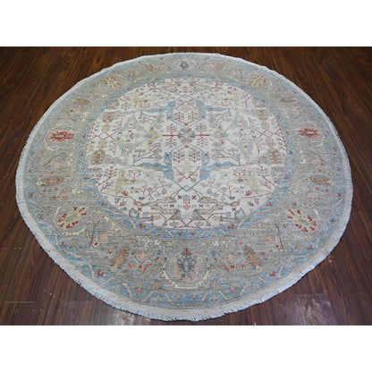 8'X8' White Ziegler Mahal Hand Knotted Pure Wool Round Oriental Rug