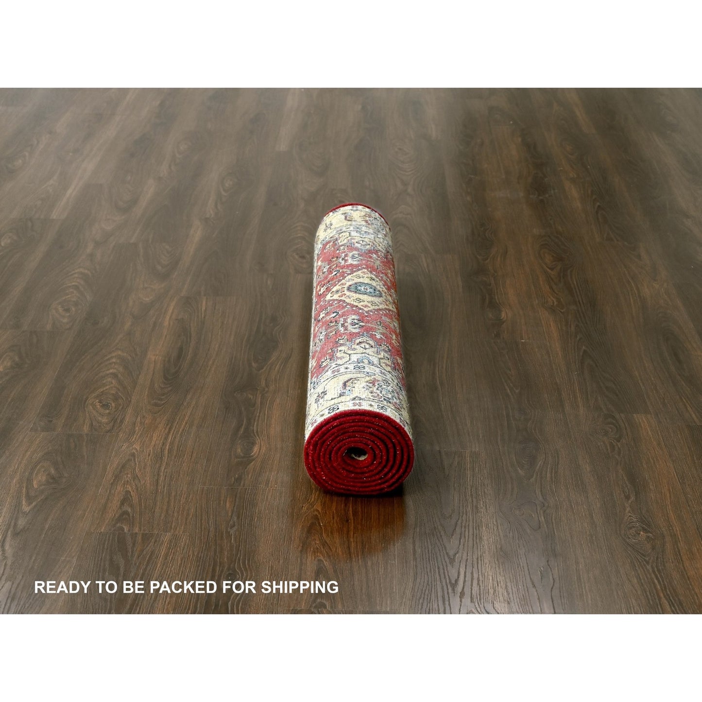 4'1"X9'10" Red Devil Hand Knotted Karajeh Design Wide Runner Oriental Rug