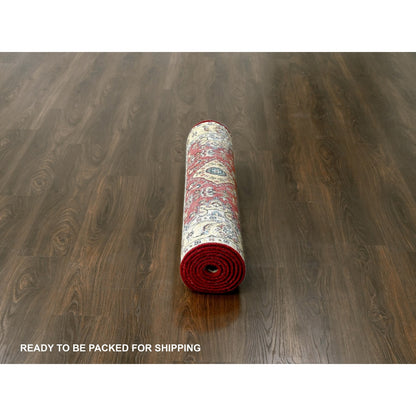 4'1"X9'10" Red Devil Hand Knotted Karajeh Design Wide Runner Oriental Rug