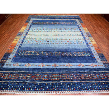 9'X12' Blue Fine Kashkuli Gabbeh Soft Wool Hand Natural Dyes Knotted Rug