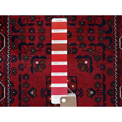2'3"X5' Red Afghan Khamyab Geometric Pattern Hand Knotted Wool Runner Rug