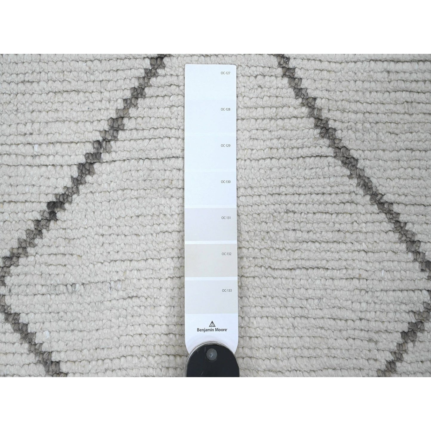 3'2"X15'4" White Moroccan Weave Line Design Hand Knotted Wool Runner Rug