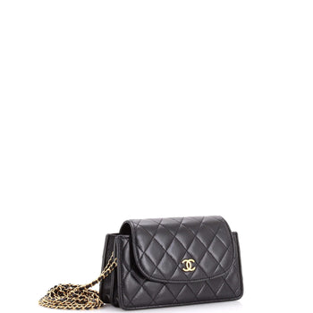 Chanel Cc Accordion Round Flap Phone Holder Quilted Lambskin