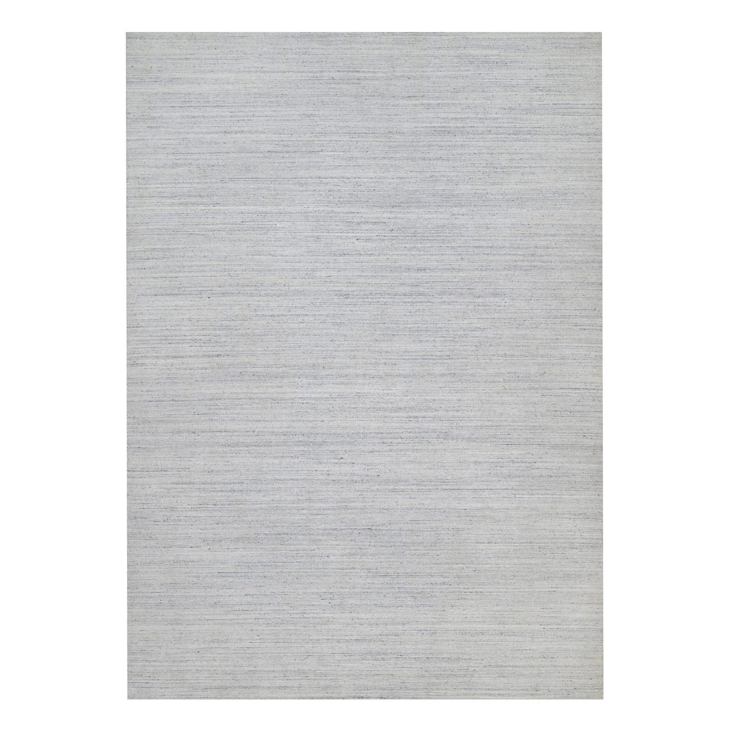 12'X18' White Plain Modern Striae Design Hand Loomed Wool Oversized Rug