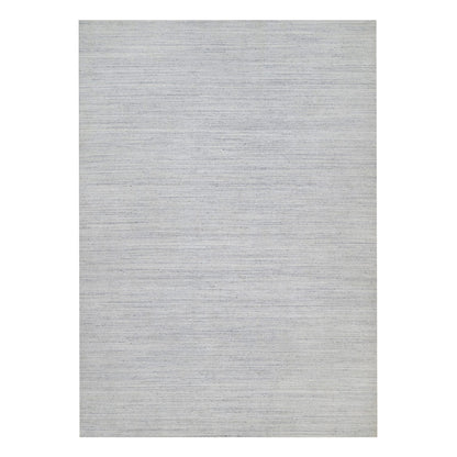 12'X18' White Plain Modern Striae Design Hand Loomed Wool Oversized Rug