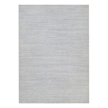 12'X18' White Plain Modern Striae Design Hand Loomed Wool Oversized Rug