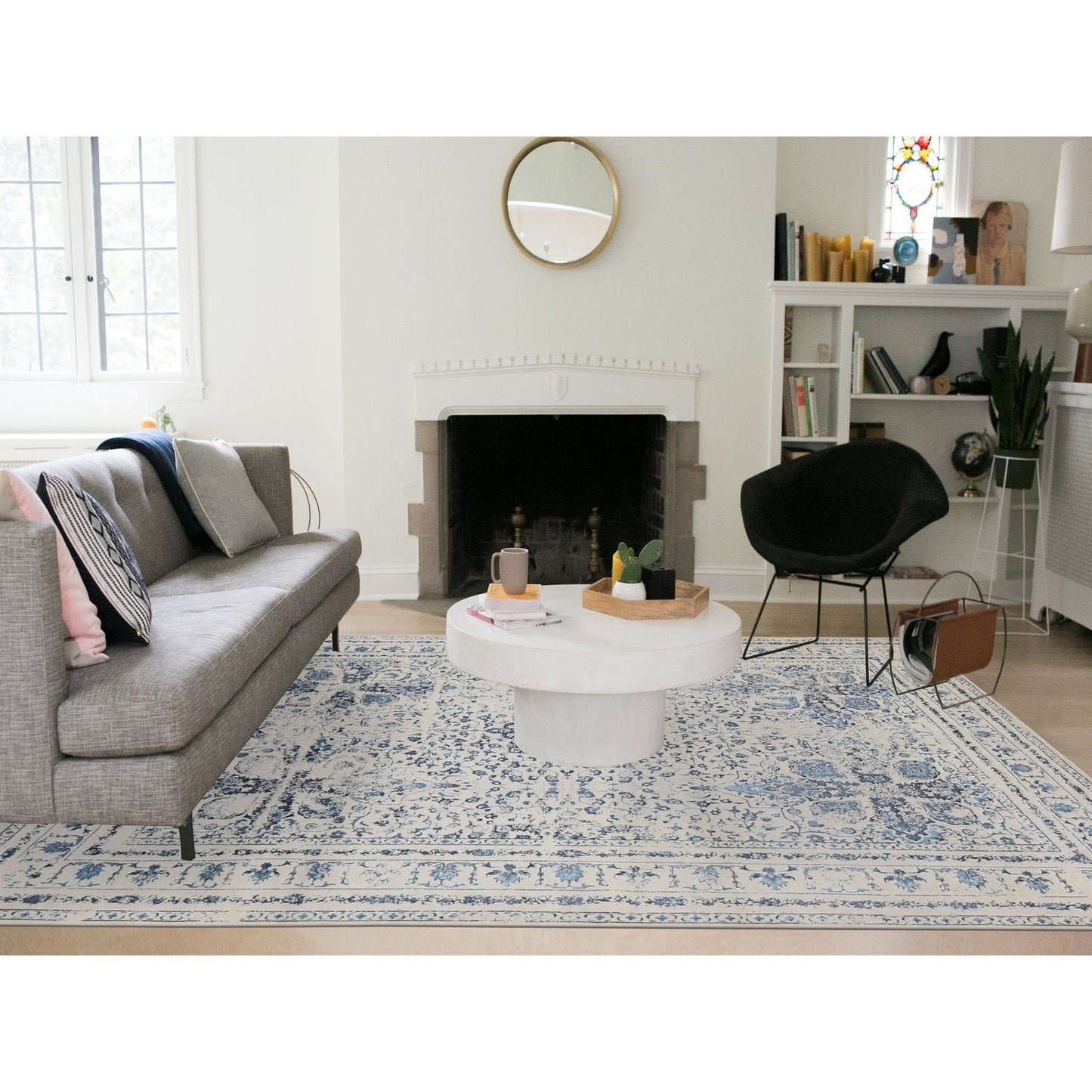 9'X12'1" Ivory Modern Broken Design Wool And Silk Hand Knotted Rug