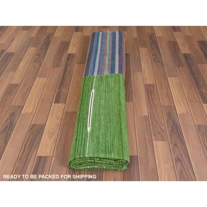 9'3"X12'1" Flat Weave Kilim Wool Hand Woven Stripe Design Reversible Rug