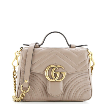 Gucci Gg Marmont Top Handle Flap Bag Matelasse Leather Mini