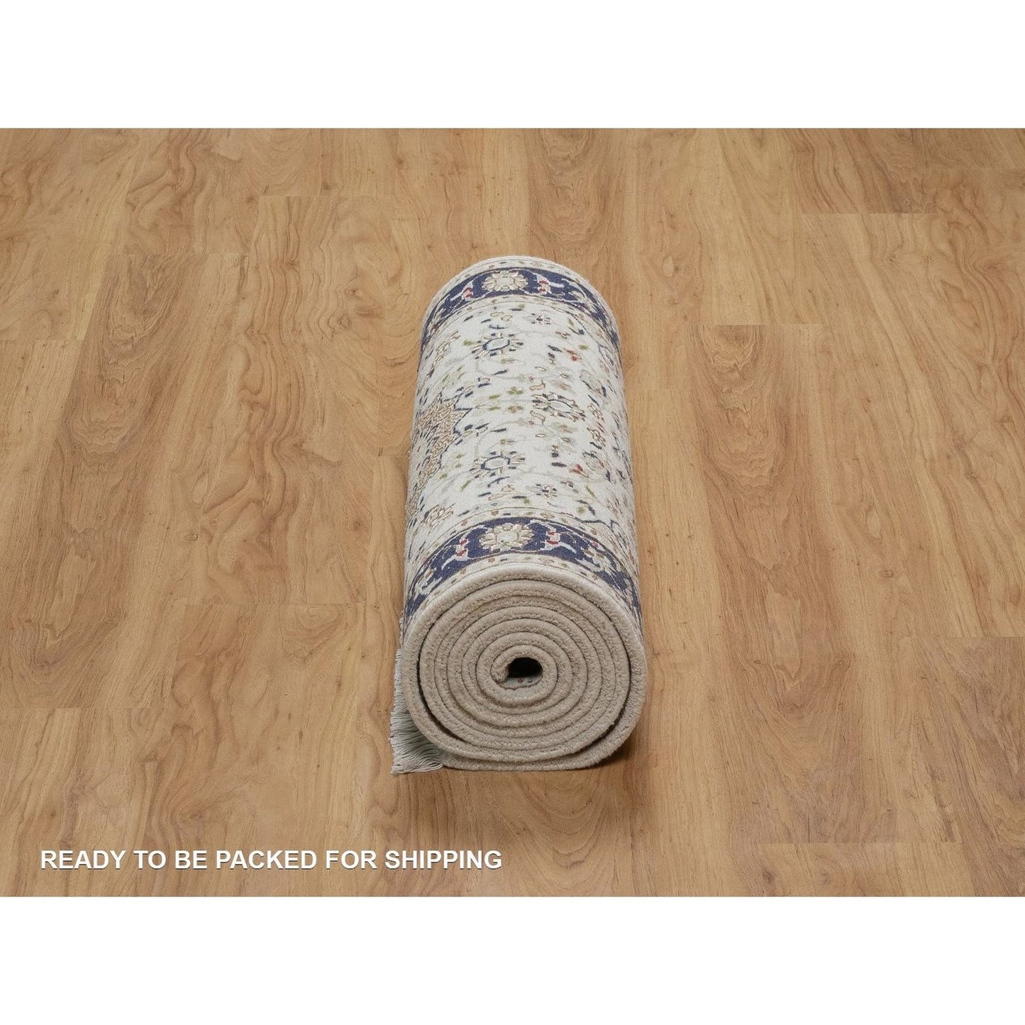 2'8"X10'3" Ivory Nain Medallion Motif Wool & Silk Hand Knotted Runner Rug