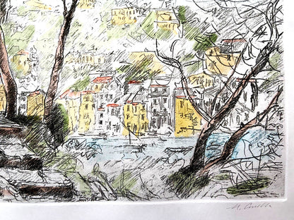 Michele Cascella "Portofino" Engraving Watercolor