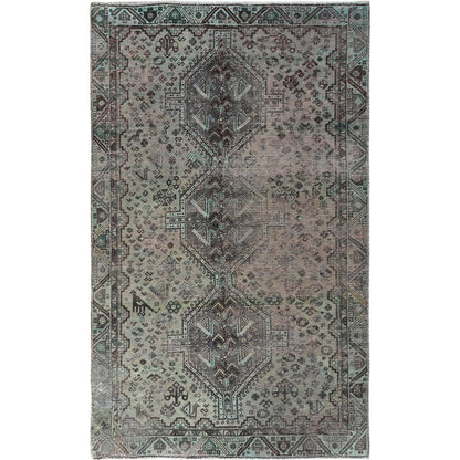 5'X8' Semi Antique Gray Farsian Sheeraz Worn Down Hand Knotted Wool Rug