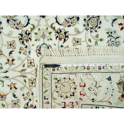 4'X4' Weathered White All Over Flower Design Hand Knotted Wool Square Rug