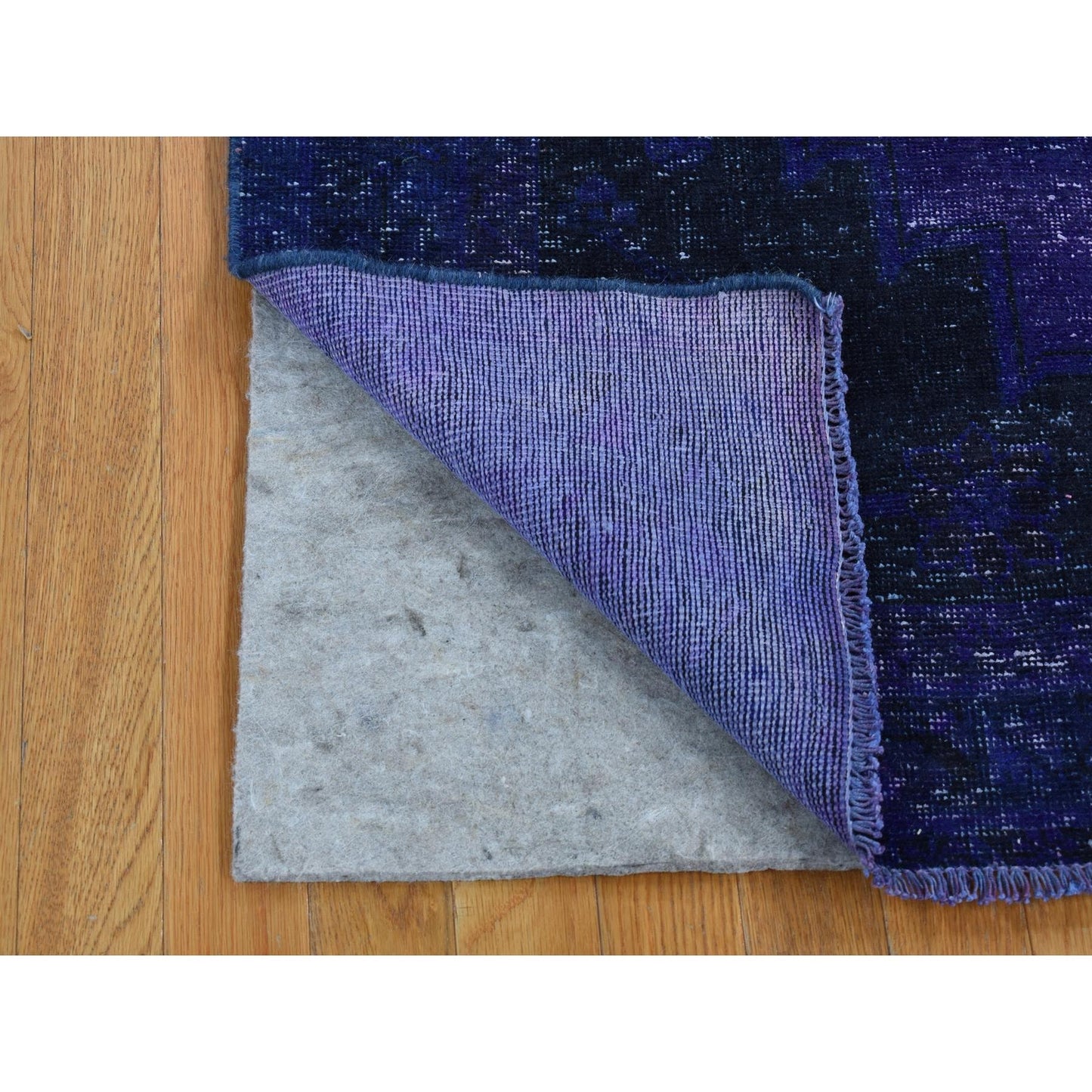 4'3"X7'10" Blue Wool Handmade Overdyed Vintage Tebraz Wide Runner Rug
