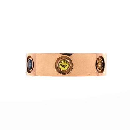 Cartier Love 6 Stone Band Ring 18K Rose Gold With Sapphires, Garnets