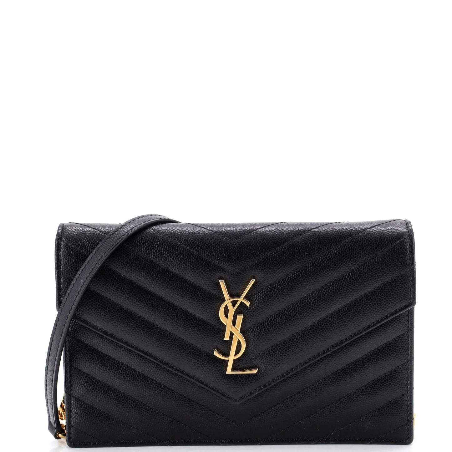 Saint Laurent Classic Monogram Wallet On Chain Matelasse Chevron Leather Small