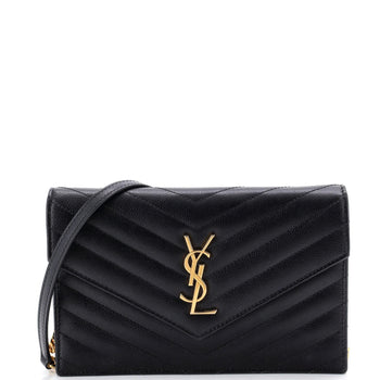 Saint Laurent Classic Monogram Wallet On Chain Matelasse Chevron Leather Small