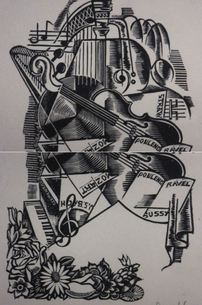 Clment Serveau Signed Woodcut "Great Musicians" Music Cubist Style Framed Art