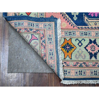 5'X6'10" Lowes Blue Multiple Borders Vibrant Fusion Kazak Oriental Rug