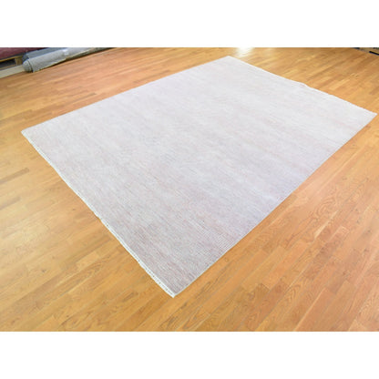 9'X12'1" Pink Grass Design Gabbeh Hand Knotted Wool And Silk Modern Rug