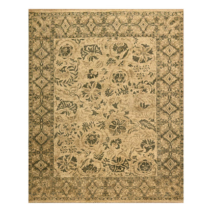 7'10"X9'9" Brown Leaf Design Natural Wool Hand Knotted Zero Pile Rug