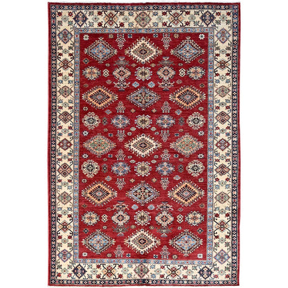 6'X8'8" Fire Brick Red Wool Tribal Super Kazak Hand Knotted Oriental Rug
