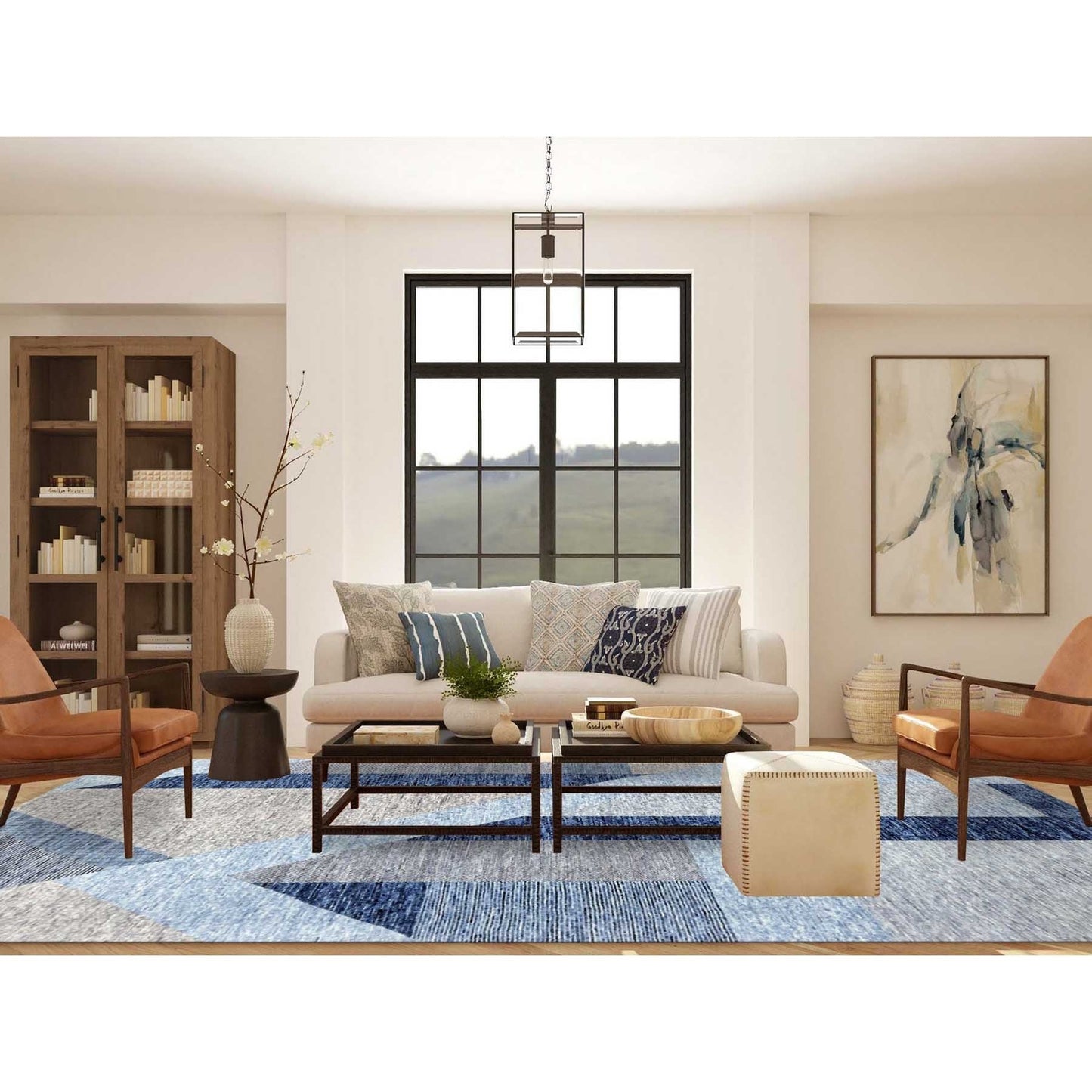 9'2"X11'10" Blue Geometric Art Deco Collection Wool Hand Knotted Rug