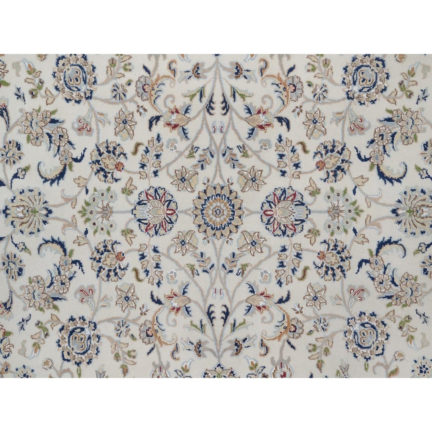 7'9"X7'9" Ivory Wool And Silk Nain Flower Design Hand Knotted Round Rug