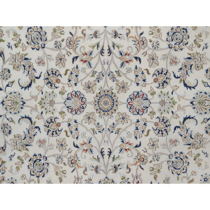 7'9"X7'9" Ivory Wool And Silk Nain Flower Design Hand Knotted Round Rug